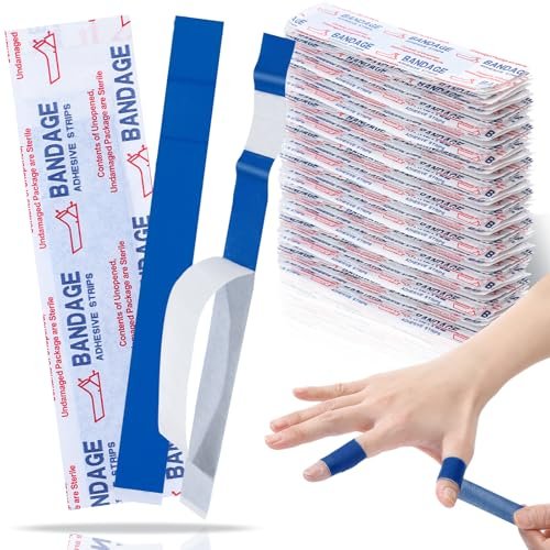 Geiserailie 120 Stück blaue, detektierbare Fingertipp-Bandagen, wasserdicht, flexibel, latexfrei – 0,8" x 7" – für Gastronomie, Erste-Hilfe-Set und Wundversorgung
