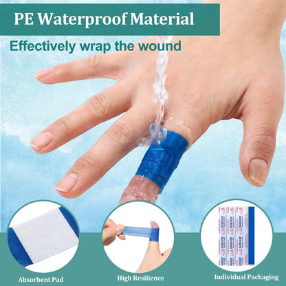 Geiserailie 120 Stück blaue, detektierbare Fingertipp-Bandagen, wasserdicht, flexibel, latexfrei – 0,8" x 7" – für Gastronomie, Erste-Hilfe-Set und Wundversorgung