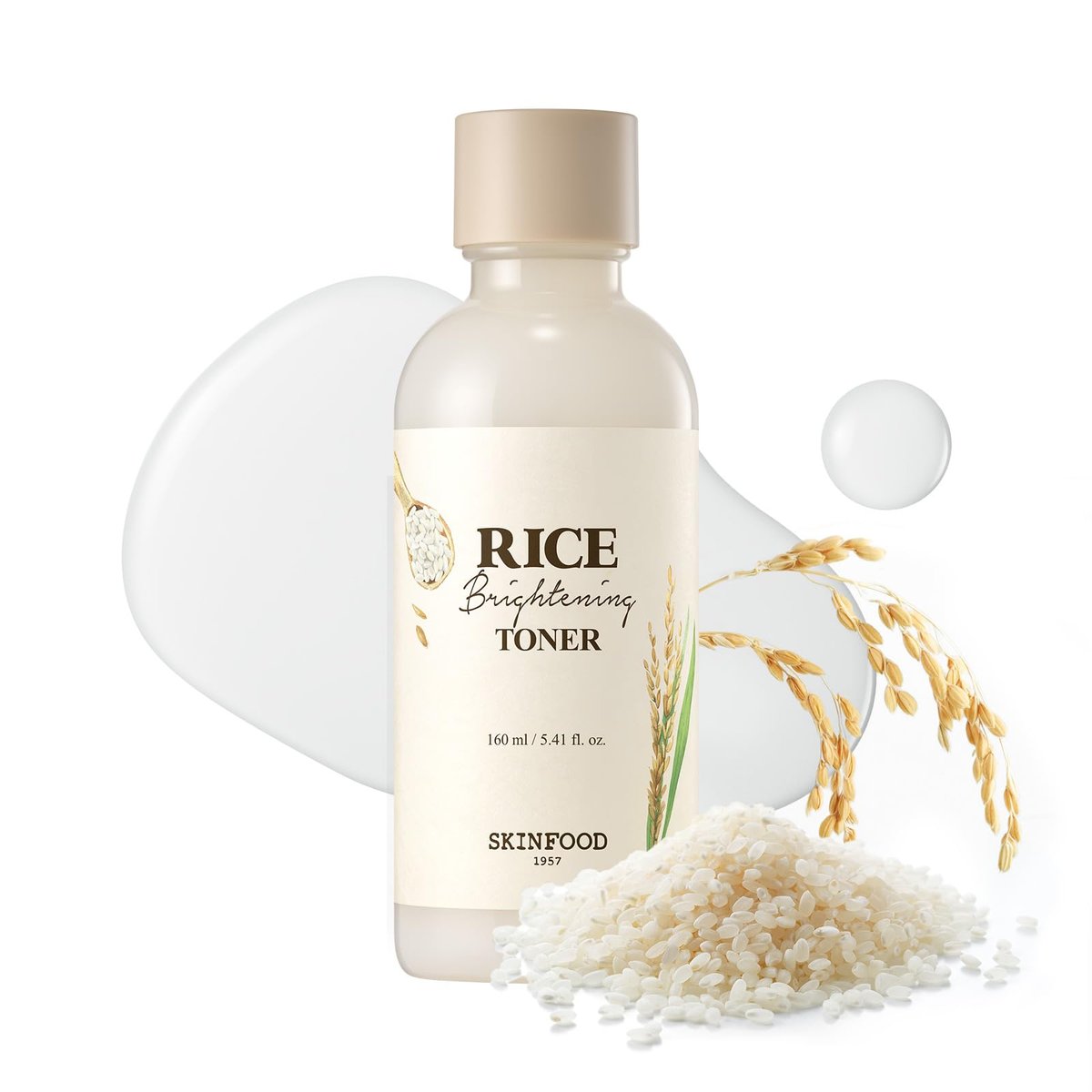 SKINFOOD Rice Brightening Toner – Koreanisches Gesichtswasser mit fermentiertem Reiswasser für gesunde Glas-Haut, 160 ml