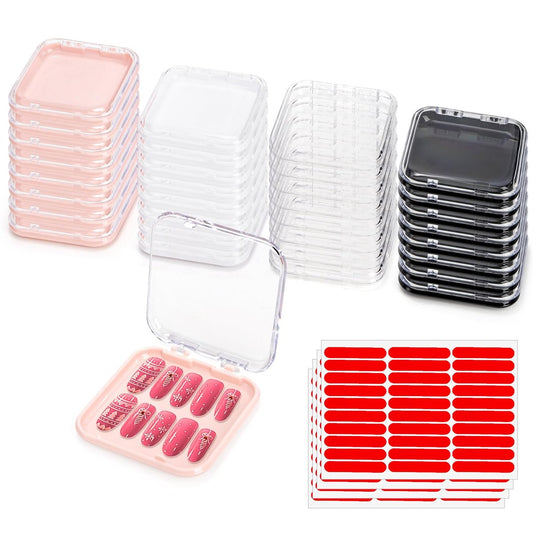 Jucoan 32er Pack Press-on-Nagelboxen, 2,75 x 2,75 Zoll Acryl-Aufbewahrungsboxen für Falschnägel mit 120 Klebebändern für Nagelkunst und Salon