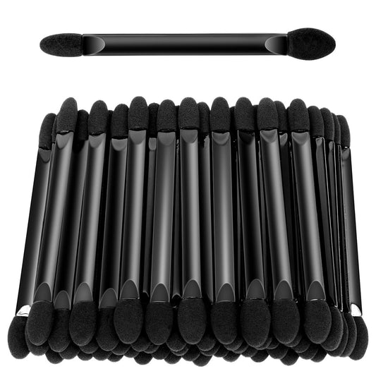 50 Stück Lidschatten-Applikator, doppelseitige Augen-Make-up-Pinsel, Einweg-Schminkpinsel, flacher Griff, Schwarz