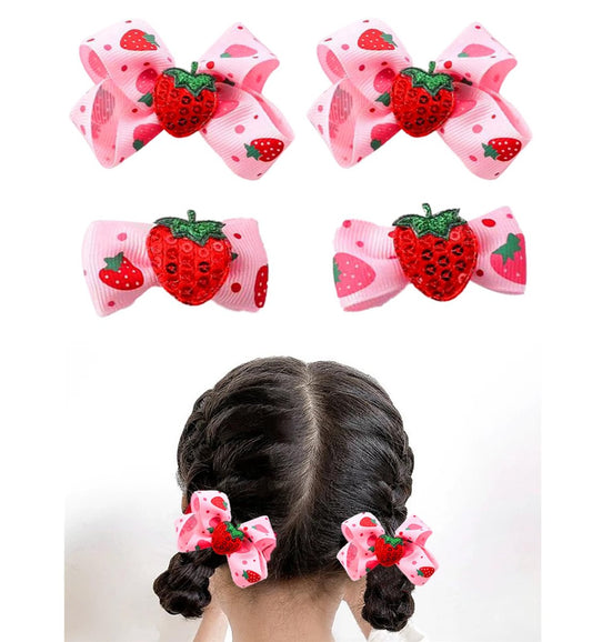 AACKS 4-teilige Erdbeer-Haarschleifen für kleine Mädchen – Süße Erdbeer-Haarnadeln, Haaraccessoires, Snap-Klammern
