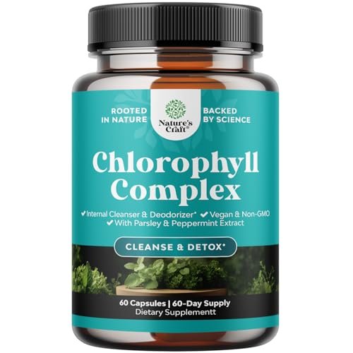 Chlorophyll Kapseln zur Reinigung und Entgiftung - Innerliches Deodorant gegen Körpergeruch mit Minze & Petersilie Extrakt für gesunde Haut, Immunität & Verdauung - Vegan, Nicht-GVO & Glutenfrei (60 Kapseln)