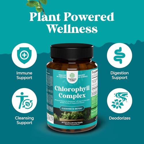 Chlorophyll Kapseln zur Reinigung und Entgiftung - Innerliches Deodorant gegen Körpergeruch mit Minze & Petersilie Extrakt für gesunde Haut, Immunität & Verdauung - Vegan, Nicht-GVO & Glutenfrei (60 Kapseln)