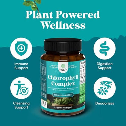 Chlorophyll Kapseln zur Reinigung und Entgiftung - Innerliches Deodorant gegen Körpergeruch mit Minze & Petersilie Extrakt für gesunde Haut, Immunität & Verdauung - Vegan, Nicht-GVO & Glutenfrei (60 Kapseln)