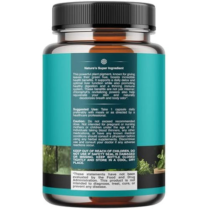 Chlorophyll Kapseln zur Reinigung und Entgiftung - Innerliches Deodorant gegen Körpergeruch mit Minze & Petersilie Extrakt für gesunde Haut, Immunität & Verdauung - Vegan, Nicht-GVO & Glutenfrei (60 Kapseln)