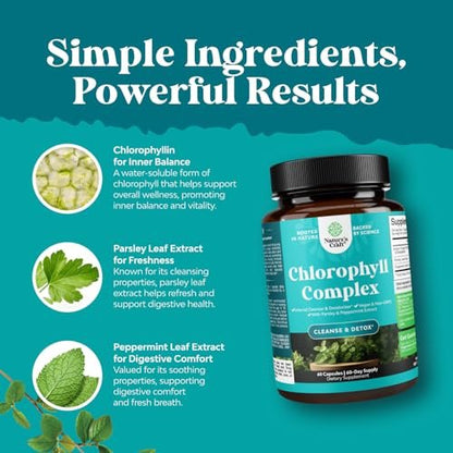 Chlorophyll Kapseln zur Reinigung und Entgiftung - Innerliches Deodorant gegen Körpergeruch mit Minze & Petersilie Extrakt für gesunde Haut, Immunität & Verdauung - Vegan, Nicht-GVO & Glutenfrei (60 Kapseln)