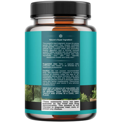 Chlorophyll Kapseln zur Reinigung und Entgiftung - Innerliches Deodorant gegen Körpergeruch mit Minze & Petersilie Extrakt für gesunde Haut, Immunität & Verdauung - Vegan, Nicht-GVO & Glutenfrei (60 Kapseln)