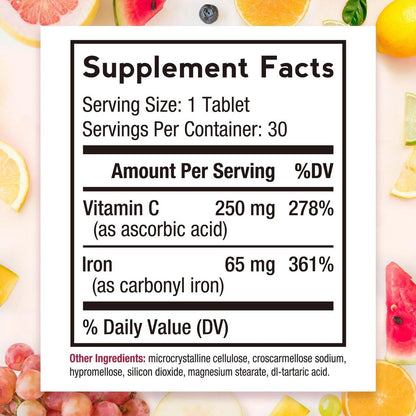 Doctor's Recipes Eisen 65 mg mit Vitamin C – Maximale Aufnahme & Magenfreundliche Eisenkapseln für Bildung roter Blutkörperchen, Herz-, Gehirn- & Immunsystem – Vegan, Nicht-GVO, 30 Tabletten