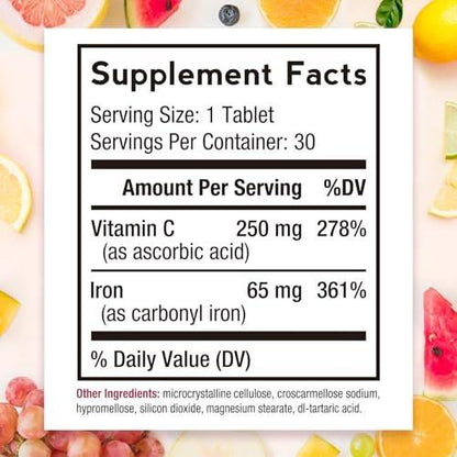 Doctor's Recipes Eisen 65 mg mit Vitamin C – Maximale Aufnahme & Magenfreundliche Eisenkapseln für Bildung roter Blutkörperchen, Herz-, Gehirn- & Immunsystem – Vegan, Nicht-GVO, 30 Tabletten
