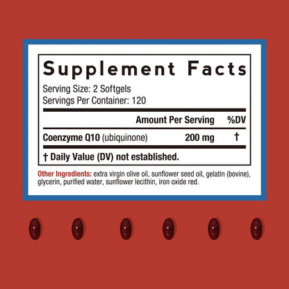 Doctor's Recipes CoQ10 200 mg pro Portion – Hochdosiertes Coenzym Q10 mit Olivenöl für Herz, Gefäße, Energie & Antioxidantien, 4-Monats-Vorrat, 240 Softgels