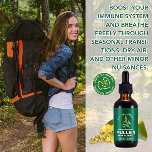 Mullein Tropfen für die Lunge 4 Fl Oz – Königskerzenblattextrakt mit Chlorophyll – Natürliches pflanzliches Nahrungsergänzungsmittel für Lungenreinigung, Atemwegsunterstützung, Immunsystem und Verdauung