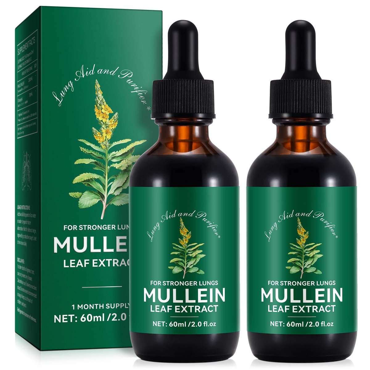 Mullein Tropfen für die Lunge 4 Fl Oz – Königskerzenblattextrakt mit Chlorophyll – Natürliches pflanzliches Nahrungsergänzungsmittel für Lungenreinigung, Atemwegsunterstützung, Immunsystem und Verdauung