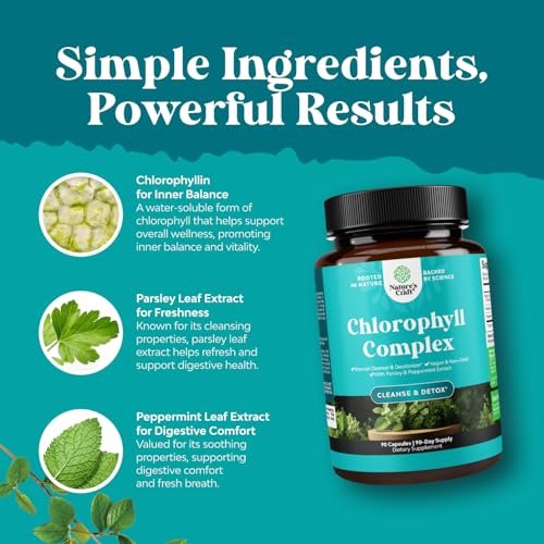 Chlorophyll Kapseln zur Reinigung und Entgiftung - Internes Deodorant gegen Körpergeruch mit Minze & Petersilie - Unterstützt gesunde Haut, Immunsystem & Verdauung - Vegan, Non-GMO & Glutenfrei (90 Kapseln)