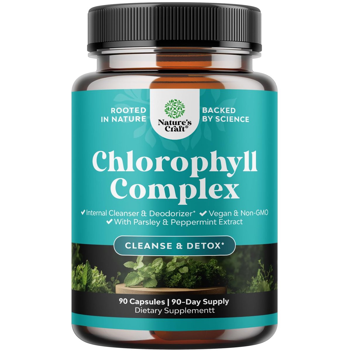 Chlorophyll Kapseln zur Reinigung und Entgiftung - Internes Deodorant gegen Körpergeruch mit Minze & Petersilie - Unterstützt gesunde Haut, Immunsystem & Verdauung - Vegan, Non-GMO & Glutenfrei (90 Kapseln)