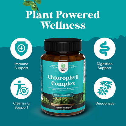 Chlorophyll Kapseln zur Reinigung und Entgiftung - Internes Deodorant gegen Körpergeruch mit Minze & Petersilie - Unterstützt gesunde Haut, Immunsystem & Verdauung - Vegan, Non-GMO & Glutenfrei (90 Kapseln)