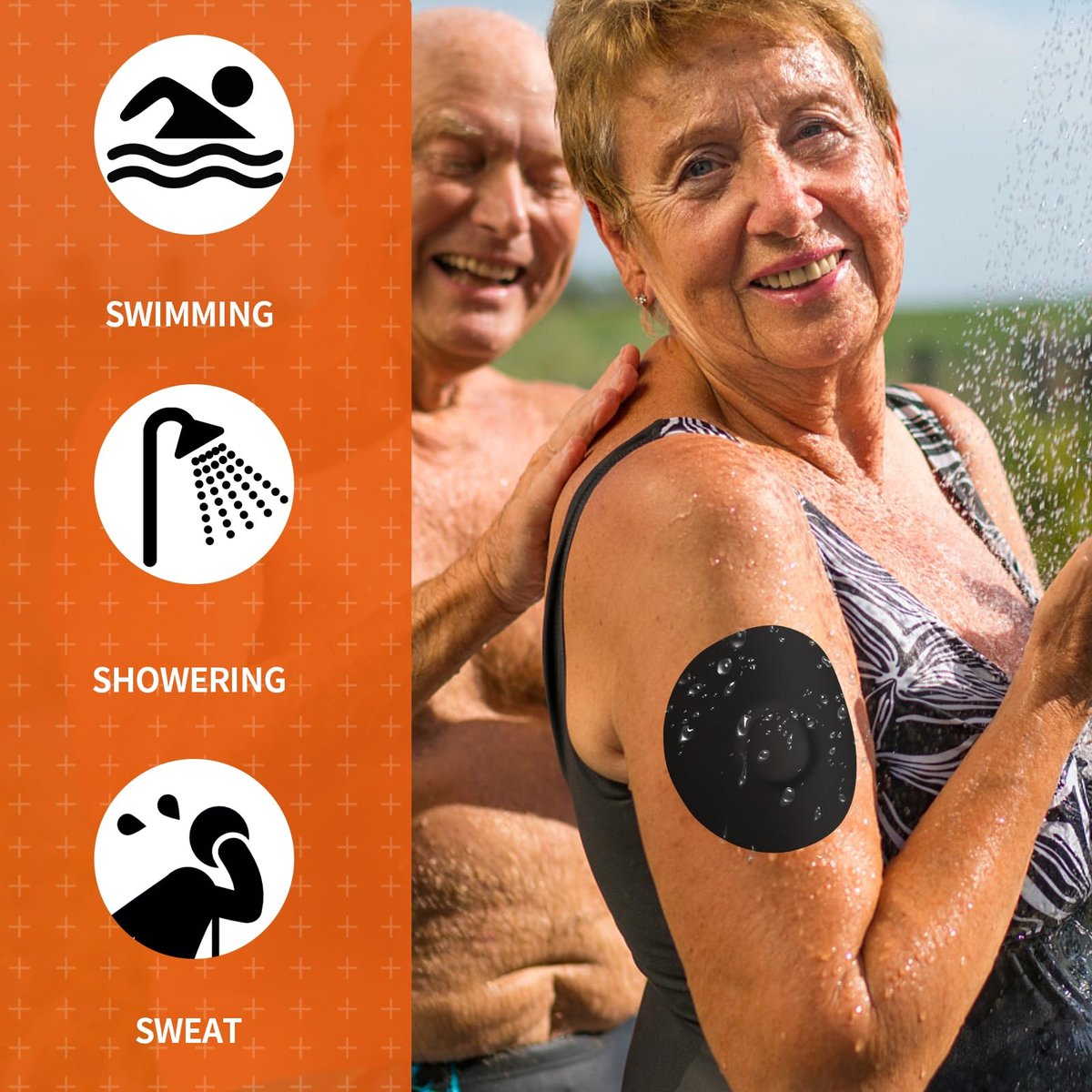 Jinyusega Klebepflaster für Dexcom G7 – 20 Stück, wasserdichte Überpflaster, mit Easy-Peel-Lasche, vorgeschnittene Trägerfolie, CGM-Sensor-Klebeband für 10–14 Tage, Schwarz