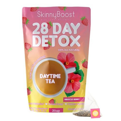 SkinnyBoost 28-Tage-Detox-Daytime-Tee – Hibiskus-Beere (28 Teebeutel) – Unterstützt Stoffwechsel, Entgiftung, Antioxidantien, Energie, Verdauung – Nicht-GVO, Vegan, Keto-freundlich