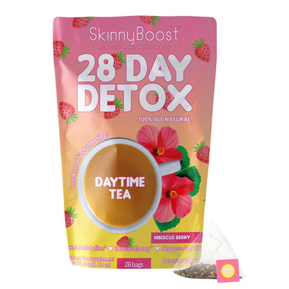 SkinnyBoost 28-Tage-Detox-Daytime-Tee – Hibiskus-Beere (28 Teebeutel) – Unterstützt Stoffwechsel, Entgiftung, Antioxidantien, Energie, Verdauung – Nicht-GVO, Vegan, Keto-freundlich