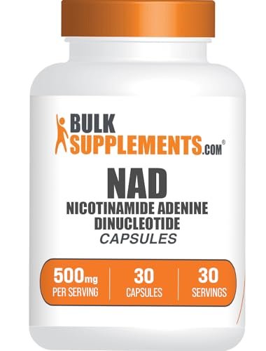 BulkSupplements.com NAD Kapseln - Nicotinamid-Adenin-Dinucleotid, NAD Supplement 500mg - für Energieunterstützung, rein & glutenfrei, 1 Kapsel pro Portion, 30 Kapseln (1er-Pack)