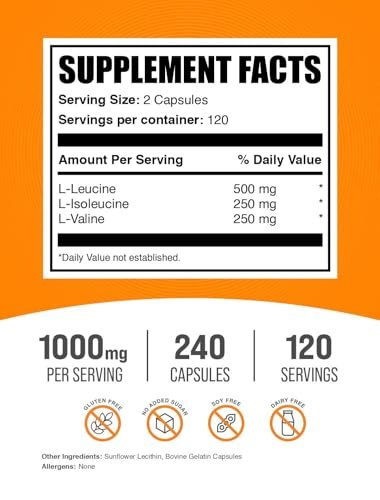 BulkSupplements.com BCAA 2:1:1 Kapseln - Verzweigtkettige Aminosäuren, BCAA Nahrungsergänzung, BCAA Kapseln, BCAA Pillen - Glutenfrei, 240 Kapseln (1er Pack)
