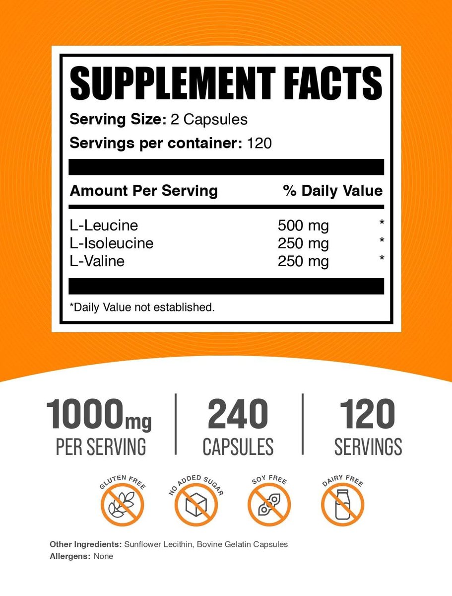 BulkSupplements.com BCAA 2:1:1 Kapseln - Verzweigtkettige Aminosäuren, BCAA Nahrungsergänzung, BCAA Kapseln, BCAA Pillen - Glutenfrei, 240 Kapseln (1er Pack)