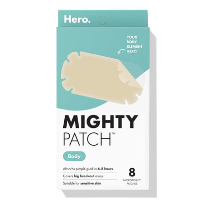 Mighty Patch Hero Cosmetics Body Patch – Das XXL Hydrokolloid-Pflaster für Rückenakne, Brustakne und andere Körperausbrüche. Dermatologisch getestet. Medizinisches Hydrokolloid. Absorbiert Pickel in 6-8 Stunden. 4 Stück