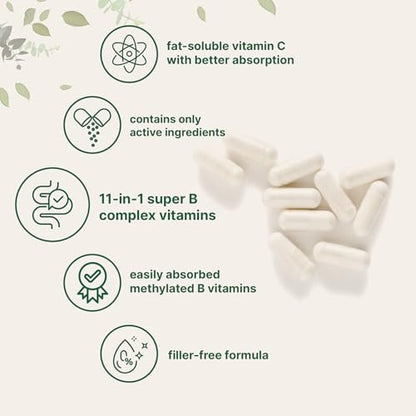 Micro Ingredients Reines Methyliertes B-Komplex, 240 Kapseln | 11-in-1 Formel mit Methylfolat, B12, Thiamin, Inositol, Cholin & fettlöslichem Vitamin C | Saubere Inhaltsstoffe ohne Füllstoffe | Non-GMO