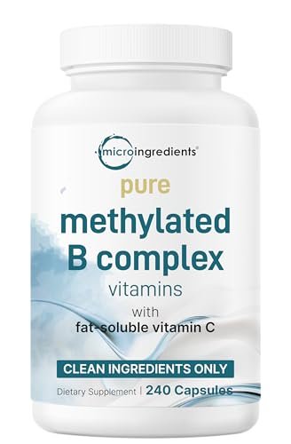 Micro Ingredients Reines Methyliertes B-Komplex, 240 Kapseln | 11-in-1 Formel mit Methylfolat, B12, Thiamin, Inositol, Cholin & fettlöslichem Vitamin C | Saubere Inhaltsstoffe ohne Füllstoffe | Non-GMO