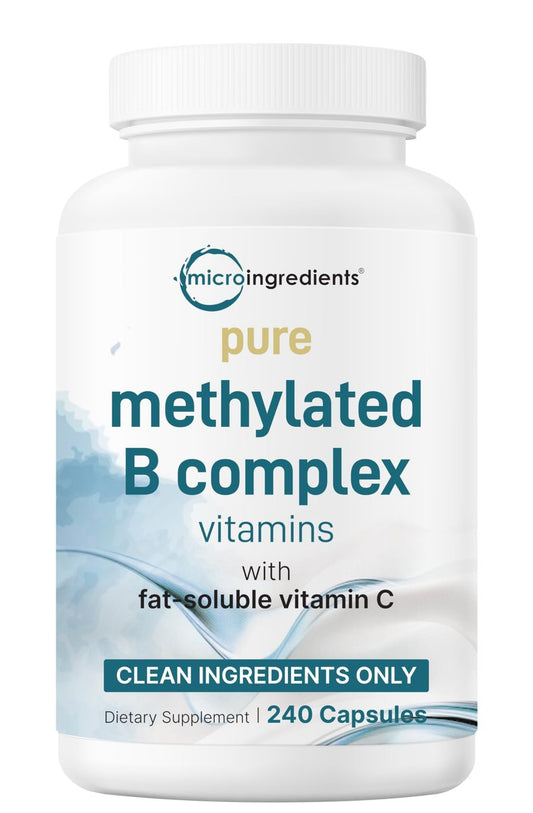 Micro Ingredients Reines Methyliertes B-Komplex, 240 Kapseln | 11-in-1 Formel mit Methylfolat, B12, Thiamin, Inositol, Cholin & fettlöslichem Vitamin C | Saubere Inhaltsstoffe ohne Füllstoffe | Non-GMO