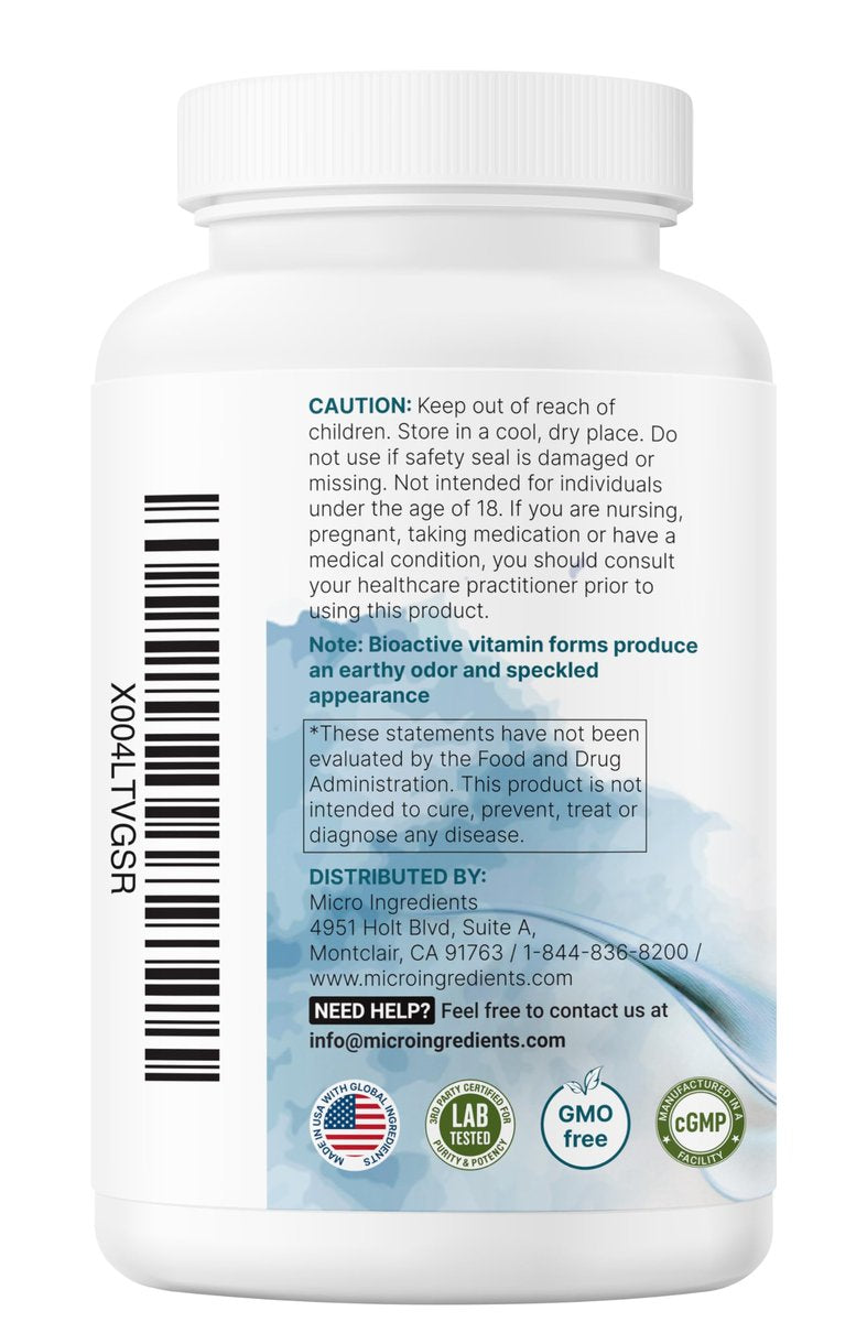 Micro Ingredients Reines Methyliertes B-Komplex, 240 Kapseln | 11-in-1 Formel mit Methylfolat, B12, Thiamin, Inositol, Cholin & fettlöslichem Vitamin C | Saubere Inhaltsstoffe ohne Füllstoffe | Non-GMO