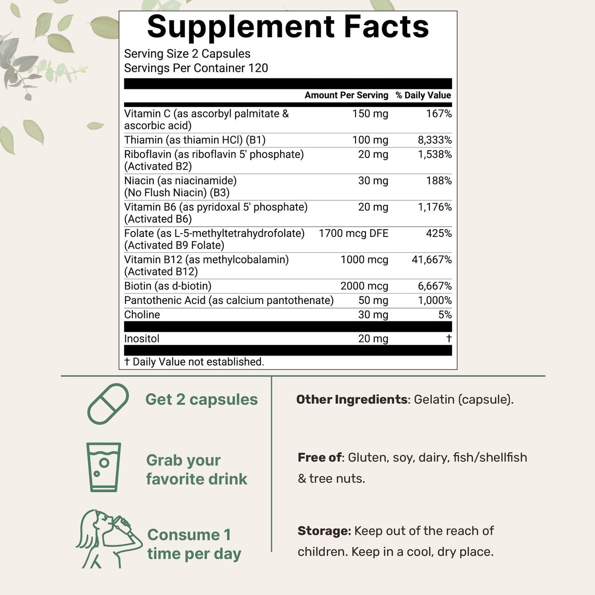 Micro Ingredients Reines Methyliertes B-Komplex, 240 Kapseln | 11-in-1 Formel mit Methylfolat, B12, Thiamin, Inositol, Cholin & fettlöslichem Vitamin C | Saubere Inhaltsstoffe ohne Füllstoffe | Non-GMO