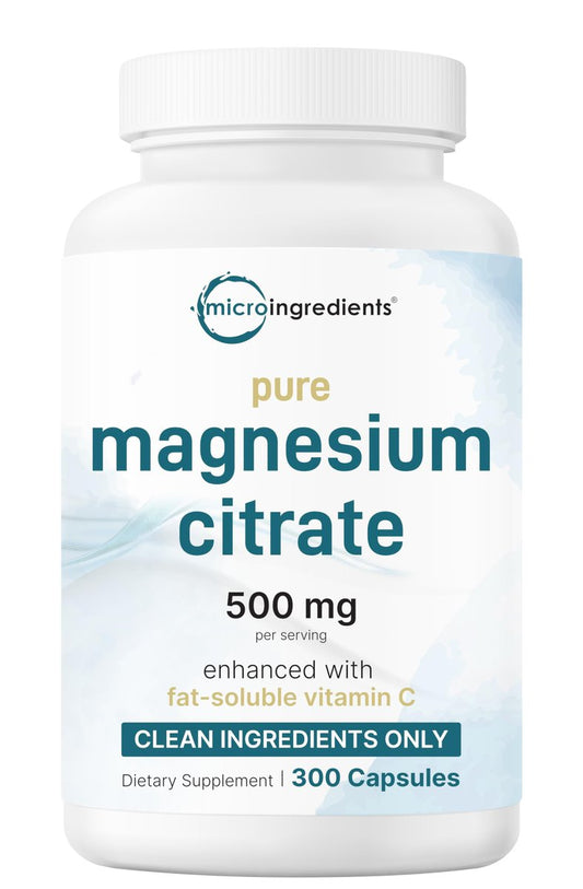 Reines Magnesiumcitrat 500 mg, 300 Kapseln | Mit fettlöslichem Vitamin C | 100% cheliert | Nur aktive Inhaltsstoffe