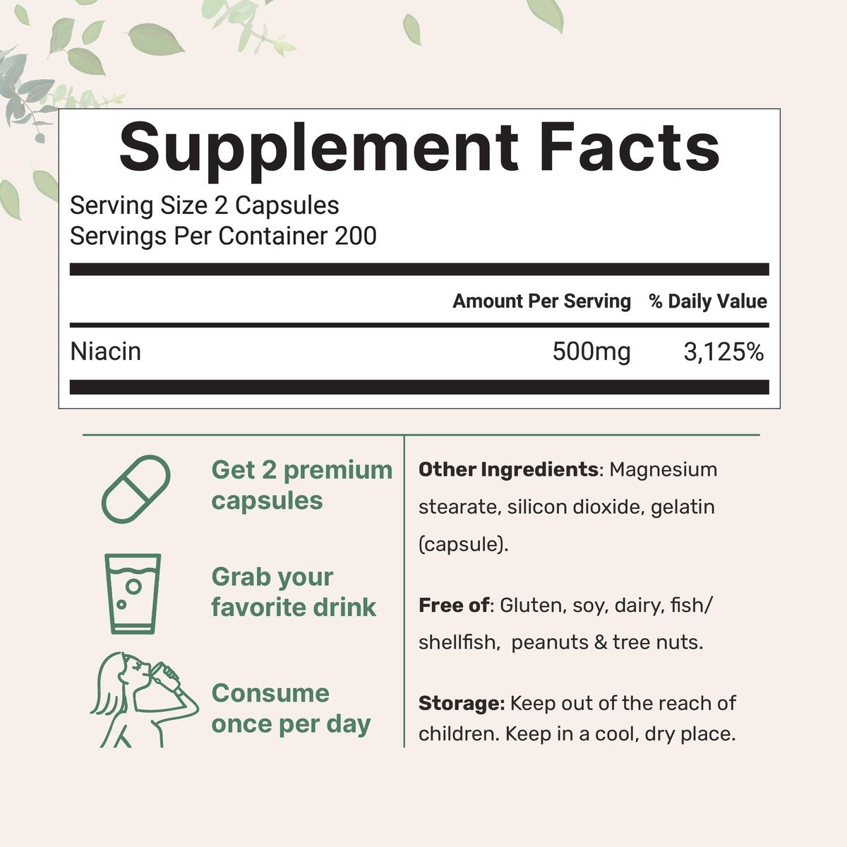 Micro Ingredients Niacin 500 mg pro Portion, 400 Kapseln – Flush-freies B3-Vitamin – Doppelte Stärke, essenzielles B-Vitamin – Unterstützt Hautpflege und Energie – Nicht-GVO, glutenfrei
