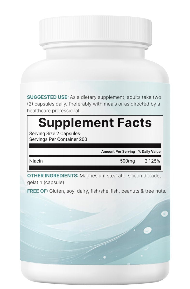Micro Ingredients Niacin 500 mg pro Portion, 400 Kapseln – Flush-freies B3-Vitamin – Doppelte Stärke, essenzielles B-Vitamin – Unterstützt Hautpflege und Energie – Nicht-GVO, glutenfrei