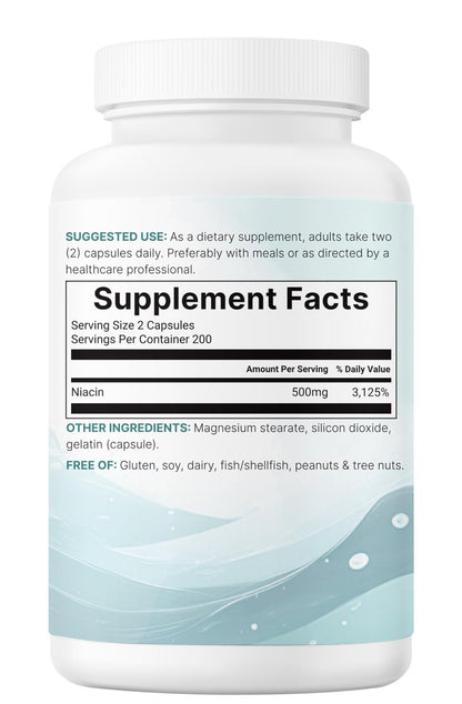 Micro Ingredients Niacin 500 mg pro Portion, 400 Kapseln – Flush-freies B3-Vitamin – Doppelte Stärke, essenzielles B-Vitamin – Unterstützt Hautpflege und Energie – Nicht-GVO, glutenfrei