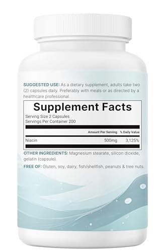 Micro Ingredients Niacin 500 mg pro Portion, 400 Kapseln – Flush-freies B3-Vitamin – Doppelte Stärke, essenzielles B-Vitamin – Unterstützt Hautpflege und Energie – Nicht-GVO, glutenfrei