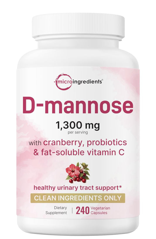 Pure D-Mannose 1.300 mg mit Cranberry & Probiotika, 240 vegane Kapseln | Unterstützung der Harnwegsgesundheit für Frauen | Plus 1 Million KBE Probiotika-Mischung & hochdosiertes Vitamin C | Ohne Füllstoffe, Nicht-GVO