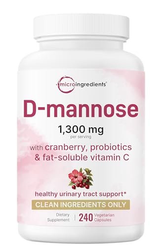 Pure D-Mannose 1.300 mg mit Cranberry & Probiotika, 240 vegane Kapseln | Unterstützung der Harnwegsgesundheit für Frauen | Plus 1 Million KBE Probiotika-Mischung & hochdosiertes Vitamin C | Ohne Füllstoffe, Nicht-GVO
