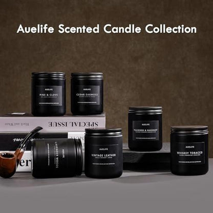 Teakwood & Mahogany Kerze | Maskuline Duftkerze für Männer, Geschenk für Männer – Sojakerze für den Wohnraum, Aromatherapie-Geschenk mit langer Brenndauer – 200 g Schwarzes Glas