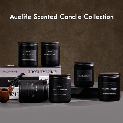 Teakwood & Mahogany Kerze | Maskuline Duftkerze für Männer, Geschenk für Männer – Sojakerze für den Wohnraum, Aromatherapie-Geschenk mit langer Brenndauer – 200 g Schwarzes Glas