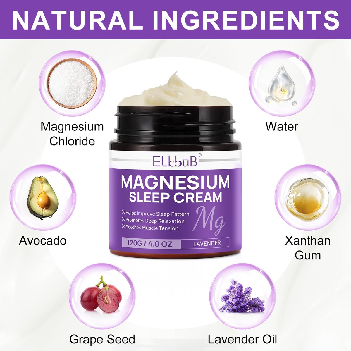 Magnesium Creme für erholsamen Schlaf – mit Mandelöl, Lavendel und Vitamin E für tiefe Entspannung – natürliche Magnesium Lotion zur Hautpflege und schnellen Absorption – Lavendelduft