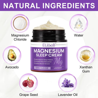 Magnesium Creme für erholsamen Schlaf – mit Mandelöl, Lavendel und Vitamin E für tiefe Entspannung – natürliche Magnesium Lotion zur Hautpflege und schnellen Absorption – Lavendelduft
