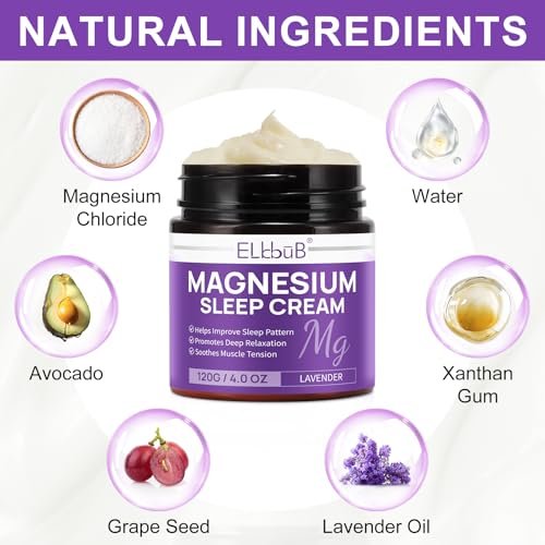 Magnesium Creme für erholsamen Schlaf – mit Mandelöl, Lavendel und Vitamin E für tiefe Entspannung – natürliche Magnesium Lotion zur Hautpflege und schnellen Absorption – Lavendelduft