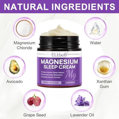 Magnesium Creme für erholsamen Schlaf – mit Mandelöl, Lavendel und Vitamin E für tiefe Entspannung – natürliche Magnesium Lotion zur Hautpflege und schnellen Absorption – Lavendelduft