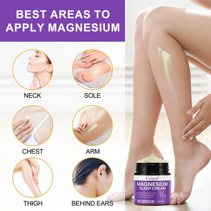 Magnesium Creme für erholsamen Schlaf – mit Mandelöl, Lavendel und Vitamin E für tiefe Entspannung – natürliche Magnesium Lotion zur Hautpflege und schnellen Absorption – Lavendelduft