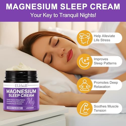 Magnesium Creme für erholsamen Schlaf – mit Mandelöl, Lavendel und Vitamin E für tiefe Entspannung – natürliche Magnesium Lotion zur Hautpflege und schnellen Absorption – Lavendelduft