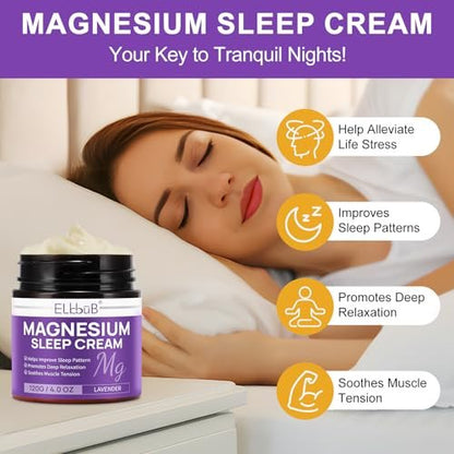Magnesium Creme für erholsamen Schlaf – mit Mandelöl, Lavendel und Vitamin E für tiefe Entspannung – natürliche Magnesium Lotion zur Hautpflege und schnellen Absorption – Lavendelduft