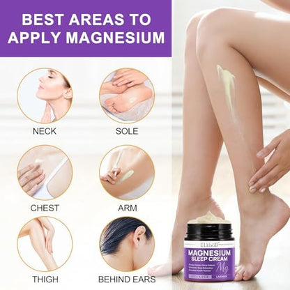 Magnesium Creme für erholsamen Schlaf – mit Mandelöl, Lavendel und Vitamin E für tiefe Entspannung – natürliche Magnesium Lotion zur Hautpflege und schnellen Absorption – Lavendelduft
