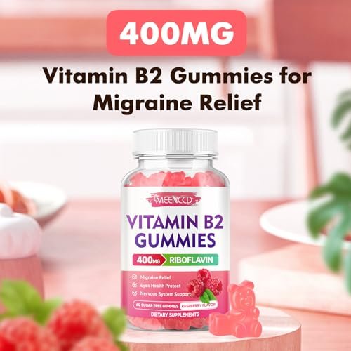 MEENCCD Vitamin B2 Gummies – Riboflavin 400mg mit Magnesium für Kinder & Erwachsene, Vegan, Zuckerfrei, Himbeergeschmack, 60 Stück